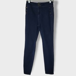 LOGO Lori Goldstein Skinny Leg High Rise Button Detail Dark Wash Jeans Size 4